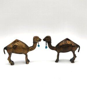 Vintage Brass Camels Etched Figurines Mid Century Modern Home Accent Set of 2